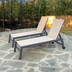 PURPLE LEAF Pool Lounge Chairs Set of 4 with Sponge, Easy Move, Beige
