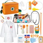 EFO SHM Doctors Set for Kids, Wooden 34-piece Kids Doctors Kit, with Real Stethoscope Portable Doctors Bag and Wooden Syringe, Role Play Toys Doctor Set for Kids 3+ Year Old