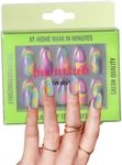 PaintLab Press On Nails - 30 Piece Fake Nails with Glue, Nail File, Prep Pad & Cuticle Stick | Non Toxic & Cruelty Free | Long Lasting & Complete Glue On Nails for Women & Girls (Swirly Multi-Colored)