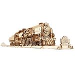 Ugears 3D Puzzle Train V-Express Steam Train with Tender Antique Train Engine for Adults | Steam Engine Train Models to Build | STEM Learning DIY Train Set for Adults - Wooden Train Puzzles for Kids