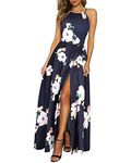 KILIG Women's Summer Dress Casual Floral Print Fall Wedding Guest Dresses Sleeveless Halter Neck Split Maxi Long Party Dress