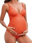 CUPSHE Maternity Swimsuit for Women One Piece Swimsuits Pregnancy Swimwear Spaghetti Straps Ruched Adjustable, Orange, X-Small