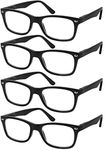 Reading Glasses Set of 4 Black Quality Readers Spring Hinge Glasses for Reading for Men and Women +1.5