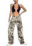 Women Camo Cargo Pants High Waist Baggy Wide Leg Camouflage Army Fatigue Joggers Trousers Slim Fit Pocket Sweatpants, 2camo, Medium