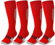 ZEPOHCK Kids Athletic Soccer Socks, 2 Pairs Knee High Socks for Youth Boys Girls for Shoe Size 3-6.5 / Ages 6-12 (Red-005)