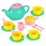 JOYIN Pretend Play Tea Party Set Play Food Accessories BPA Free Phthalates Free Plastic Tea Set, Gifts for Toddler Boys Girls Ages 4,5,6 Years Old (Colors May Vary)