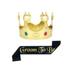 Decofy 2 Pc Groom To Be Sash & King Crown For Boys & Men's | Perfect for bachloratte Party | Groom to Be Sash For Pre Wedding Shoot -Black