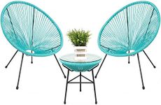 Best Choice Products 3-Piece Outdoor Acapulco All-Weather Patio Conversation Bistro Set w/Plastic Rope, Glass Top Table and 2 Chairs - Light Blue