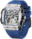 OLEVS Automatic Watches for Men Self Winding Luxury Skeleton Mechanical Business Dress Big Face Men's Wrist Watches Calendar Square Mens Blue Watch
