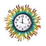 HOBYLUBY 13'' Sun Outdoor Clock, Wall Clock with Thermometer & Humidity Silent No-Ticking Waterproof for Patio, Living Room, Kitchen