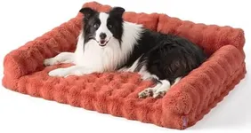 Lesure Orthopedic Dog Beds for Large Dogs, Cute Waterproof Dog Couch with Supportive Egg Foam, Washable Large Dog Sofa with Fluffy Faux Fur Bubble Cover, Non-Slip Bottom Dog Crate Bed, Terracotta