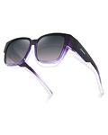 Meeloog Polarized Fit Over Glasses Sunglasses for Women, Square Wrap Around Lightweight Shades for Driving Riding MST0099, P1 Purple Frame/Gradient Grey Lens, One Size