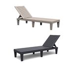 Trueshopping Resin Recliner Sun Loungers Grey - Lightweight Sunloungers Outdoor Chairs for Garden, Terraces and Pool Lounger - 4 Adjustable Reclining Positions, Fade-Free, Rattan Effect Design