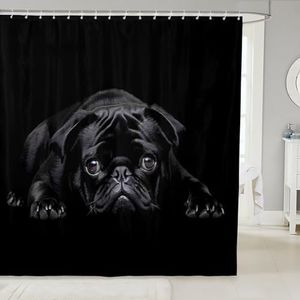 Dog Printed Bath Curtain Cute Pug Dog Shower Curtain 3D Animal Theme Waterproof Bathroom Curtain for Stalls Bathtubs Room Decor Lovely Pet Dog Pattern Curtain with 12 Hooks Black 72Wx72L