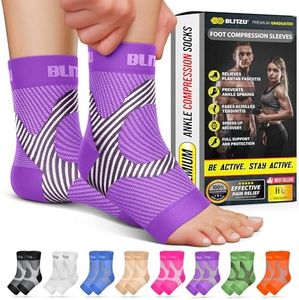Foot & Ankle Brace Socks - Plantar Fasciitis Relief Neuropathy Socks, Arch Support for Women & Men, Ankle Compression Sleeve for Heel Spurs, Tendonitis, Ankle Wrap for Sprained Ankle Purple XXL