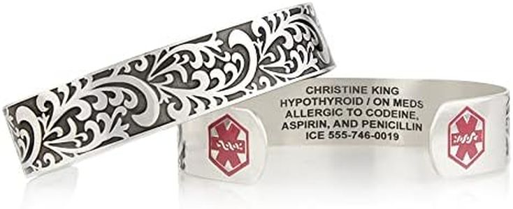 Lauren's Hope Custom Engraved Medical ID Cuff Bracelets for Women, Rose Gold, Silver and Gold (Silver Tone)