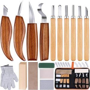 26-in-1 Wood Carving Kit with Wood Whittling Kit with Basswood Wood Blocks Gifts Set for Adults and Kids Beginners, Carving Knife Sharpener for Spoon, Bowl, Kuksa Cup (Carving Knife Kits)