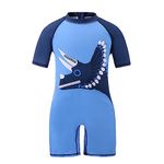 Xumplo Boys One Piece Swimsuit Kids UPF 50+ Protection Beach Swimwear Short Sleeve Dinosaur Rash Guard Bathing Suit Light Blue 9-10 Years