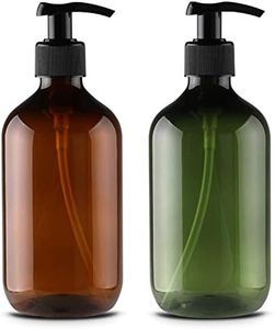 Alledomain 2PCS 500ml/17oz Empty Refillable Plastic Lotion Pump Bottles, Shampoo Body Washing Cream Shower Gel Storage Holder Container Toiletries Liquid Dispenser (Brown & Green), Brown, Green, 500ml