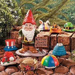 Fun Express Garden Gnomes Outdoor with 9 Interchangeable Hats - Seasonal gnome Garden Decor for Yard, Porch & Home | Holiday gnome Decorations Set with Welcome Sign for Spring Summer Fall Winter