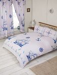 My Home King Size Bed Nautical Theme, Duvet/Quilt Cover Bedding Set, Boat Ship Anchor Wheel Compass Lamp Lighthouse Rope Bottle, Blue Navy White