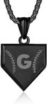 Initial A-Z Necklace for Boys Stainless Steel Letter Shield Pendant Box Chain 22+2 inch Inspirational Baseball Home Plate Necklace Baseball Jewelry Gift for Men(B-G)