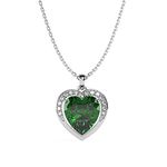 Clara 925 Sterling Silver Dark Green Heart Pendant with Chain Necklace | Rhodium Plated, Swiss Zirconia | Gift for Women & Girls