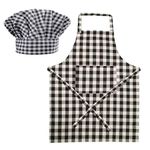 Fancyclub Children Chef Costume Baby Chef Apron + Hat for Kids Dress|| Chef Cook Apron Costume (9-10 Years, Black Check Apron)