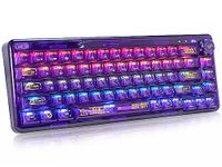 ZDawnn Transparent keycaps Mechanical Gaming Keyboard.68keys with RGB Backlit. Bluetooth/2.4Ghz Wireless/Type-C Hot Swap 3 in 1 Mode. (Purple)