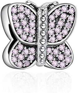 ChicSilver Sparkling Butterfly Charm 925 Sterling Silver Clear CZ Butterfly Charms Beads for Charm Bracelets