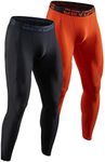 DEVOPS 2 Pack Men's Compression Pants Athletic Leggings (2X-Large, Black/Orange)