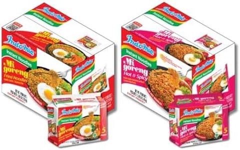 Indomie Mi Goreng Instant Noodles, Halal, 60 Pack – 30 Original + 30 Hot n Spicy Flavor, Stir Fry Style (Pack of 60)