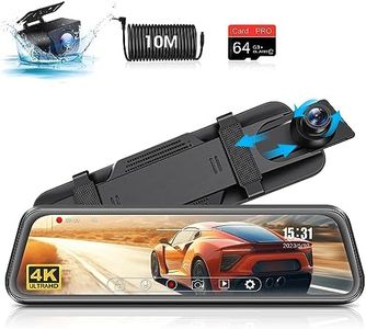 4K Dashcam Rétroviseur 10" Dashcam Caméra de Recul Rétroviseur, Dashcam Voiture Avant et Arriere avec Carte SD 64 GB, Dashcam Caméra de Voiture Grand Angle de 170° Vision Nocturne G-Capteur 10M Câble
