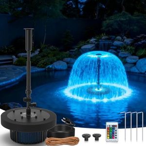 VCRAZE Floating Pond Fountain Pump with Lights | Remote Control RGB LED | 880GPH Pond Fountain Aerator | Floating Fountain with 3 Spray Patterns | for Ponds, Pool, Water Garden