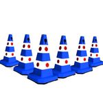 6Pcs Reflective Traffic Cone - Blue | 24.8" Ultra Traffic Cone | High Visibility Safety Cone | Parking Cone with Chain and Sign Attaching Socket | Traffic Cone with Rubber Weighted Base
