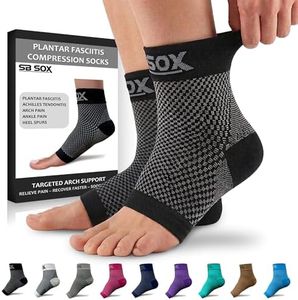 SB SOX Plantar Fasciitis Compression Socks - Plantar Fasciitis Relief for All Day Wear - Best Ankle Sleeve and Arch Support for Foot Pain and Comfort (Black, Large)