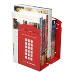 One Pair Vintage Fashion British Style London Telephone Booth Kiosk Thickening Iron Library School Office Home Study Metal Bookends Book End (Red)