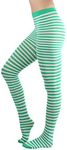 ToBeInStyle Women's Colorful Opaque Striped Tights Pantyhose Stocking Hosiery - WHITE/KELLYGREEN - One Size