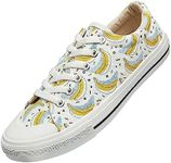 VERDASCO Womens Fashion Sneakers Casual Wide Round Toe Walking Shoes Men's Comfort Tennis Skate Shoes, White With Banana Painted, 8 Women/6.5 Men