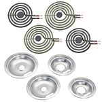 Siwdoy W10278125 W10196405 W10196406 Chrome Drip Pan Set and MP22YA Electric Range Burner Element Unit Set, Compatible with Whirlpool Range Oven