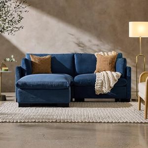 Best Choice Products 82in Modular Cloud Pillowtop Loveseat Sofa, Deep Seat Sectional Couch w/Storage Ottoman, Plush Corduroy Fabric, Real Wood Frame and Legs – Stone Blue