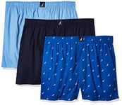 Nautica Men's Cotton Woven 3-Pack Boxers Shorts, Peacoat/Dellarobbia/Sails-sea Cobalt, S (Pack of 3)