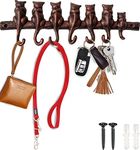 7 Cats Cast Iron Wall Hanger - Decorative Cast Iron Wall Hook Rack - Vintage Design Hanger with 7 Hooks - Wall Mounted | 12.4 x 3.9” - with Screws and Anchors - Copper & Black