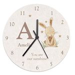 Shabby Chic Personalised Baby Hessian Rabbit Wooden Clock - Rustic Effect, Perfect for Nursery Room Decor