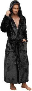 U2SKIIN Mens Robe with Hooded, Full Length Thickened Plush Robe for Men(Black,2XL/3XL)