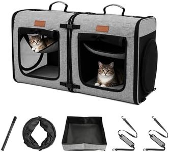 PETUX 2-in-1 Large Cat Carrier for 2 Cats - Soft-Sided, Breathable, Double Cat Travel Carrier with Litter Box, Play Tunnels and Hammock for Long Car Trips, Camping and Vet Visit (32"x13"x17", Grey)