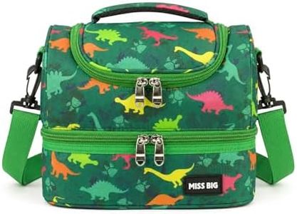 MISS BIG® Kids Lunch Bag for Boys, Dinosaur Insulated Lunch Bag with Two-Tier Storage, Adjustable Shoulder Strap, Lunch Box Bag for Kids, School, Daycare, Picnic, and Travel