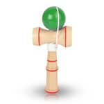 Japanese Wooden Kendama Toy- Red Color With Long Thread,Wooden Finishing With Durable Handle (Green) - Adult