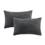 Fancy Homi Set of 2 Dark Grey Boho Lumbar Rectangle Decorative Throw Pillow Covers 12x20 Inch with Diagonally Pattern for Couch Bed Sofa, Soft Corduroy Accent Modern Farmhouse Home Decor 30x50 cm