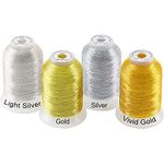 New brothread 4pcs (2 Gold+2 Silver Colors) Metallic Embroidery Machine Thread Kit 500M (550Y) Each Spool for Computerized Embroidery and Decorative Sewing